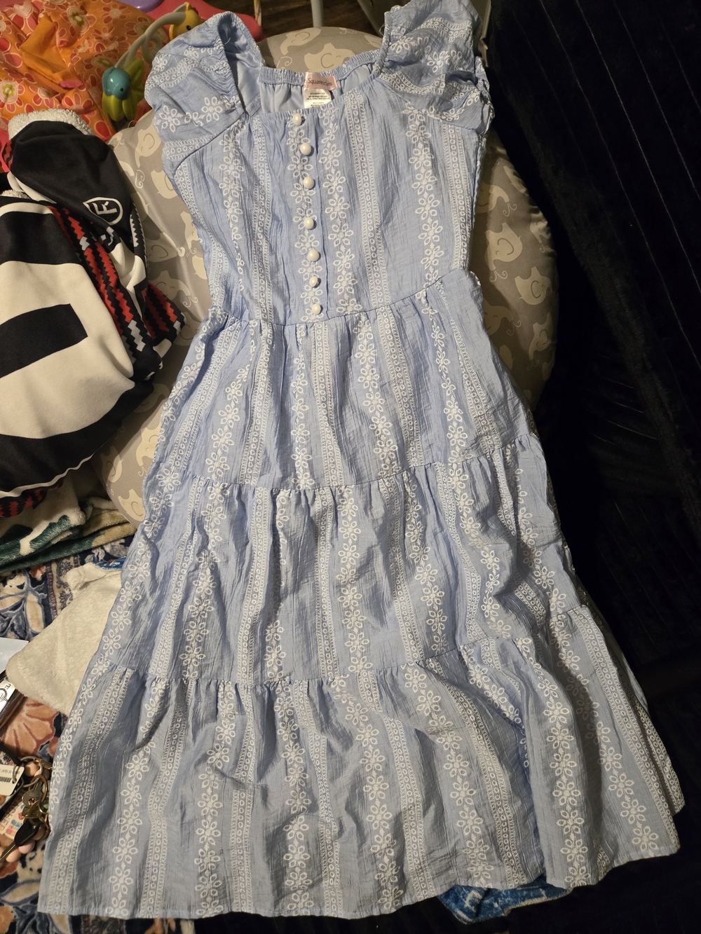 Light Blue Eyelet Tiered Midi Dress